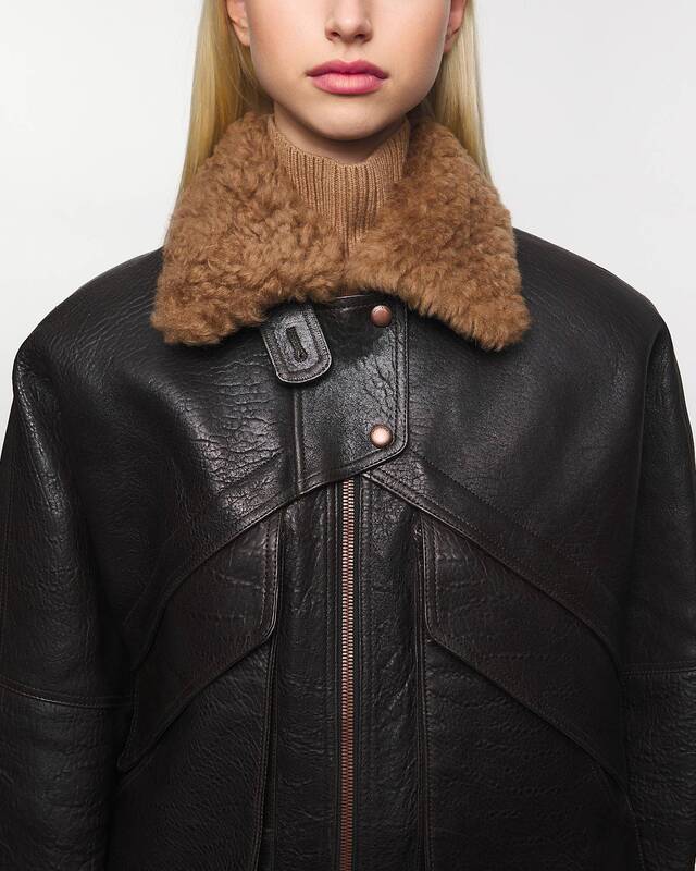 Magda Butrym Jacka Vintage Embossed Leather Bomber Brun FR 40 (EUR 38)