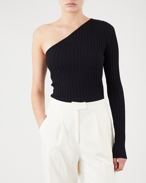 One Shoulder Ribbed Top Svart 1