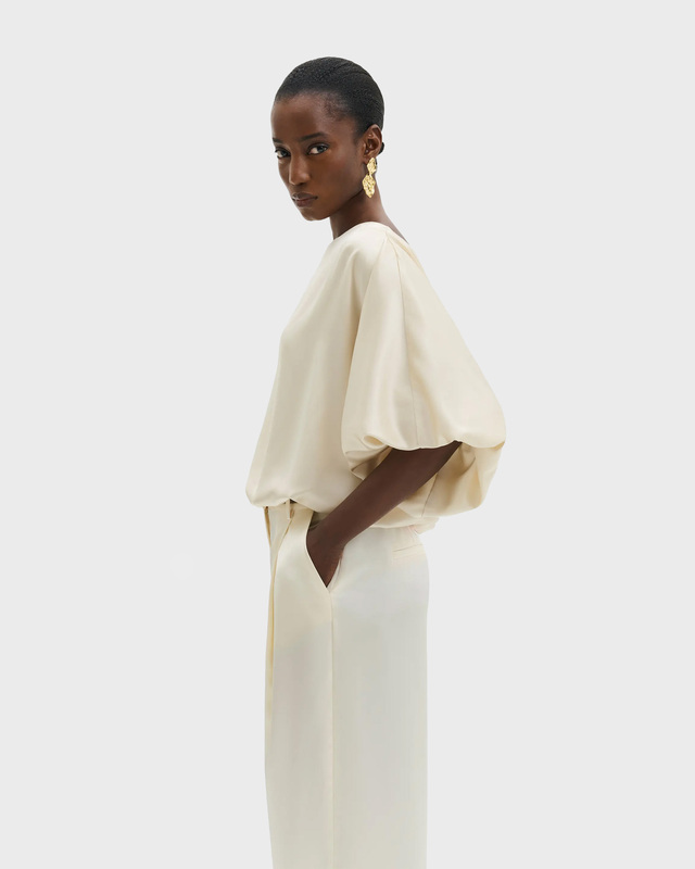 Malina Bluse Havanna Boat-Neck Puff-Sleeve Pearl 38