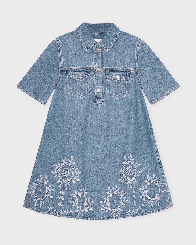 Ganni Dress Broderie Anglaise Denim Mini Light blue 36