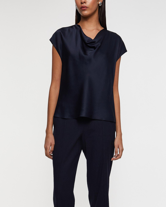 Vince Blouse Silk Cowl-Neck Blue XS