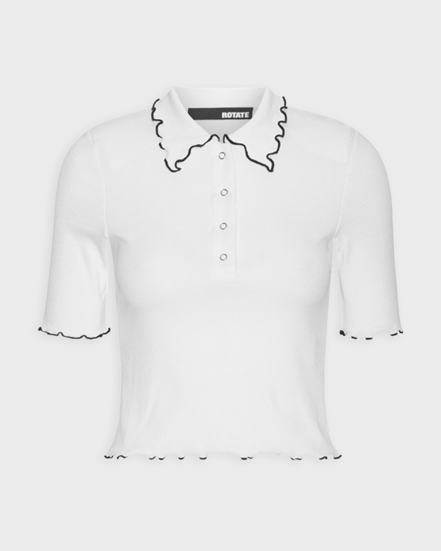 ROTATE Birger Christensen Topp Rib Polo Vit XS