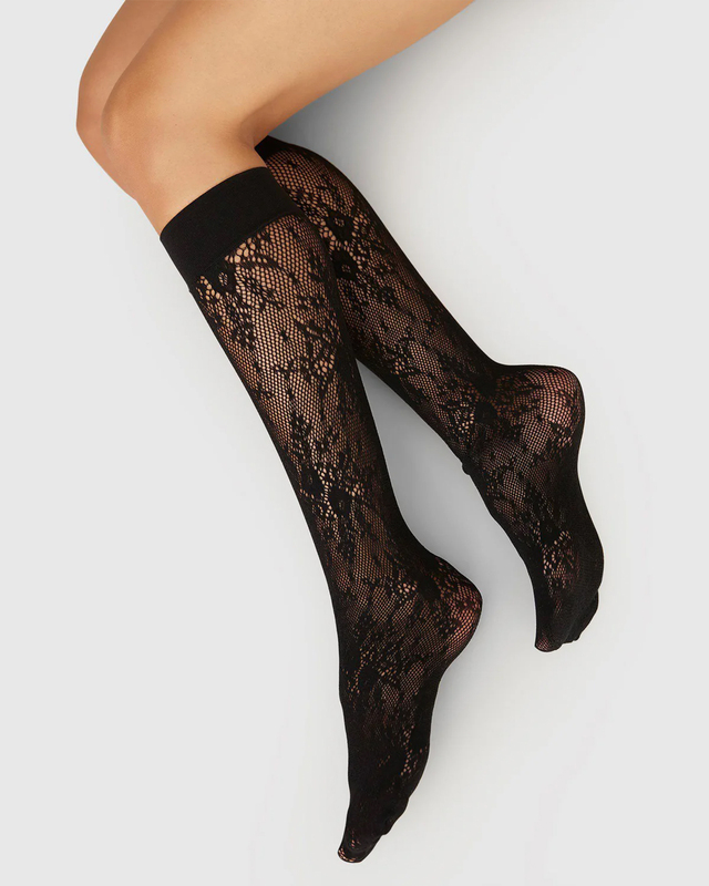 Swedish Stockings Knee-Highs Rosa Lace Black ONESIZE
