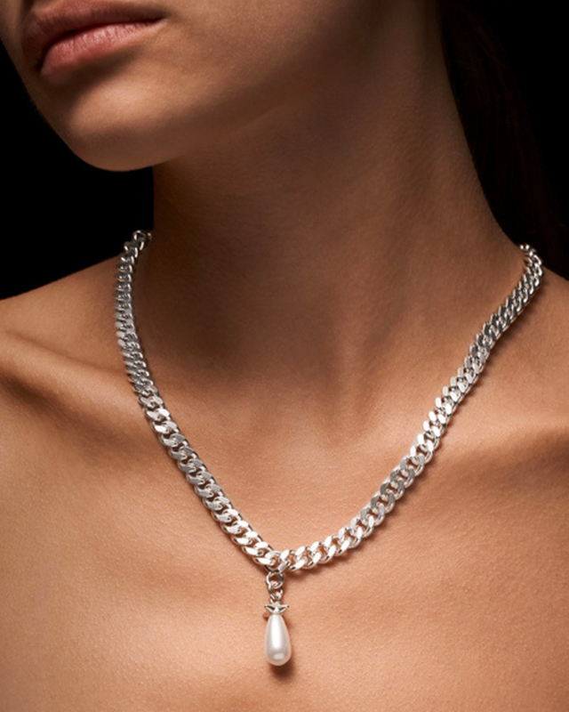 Maria Nilsdotter Halsband Chunky Chain Drop Pearl Silver ONESIZE