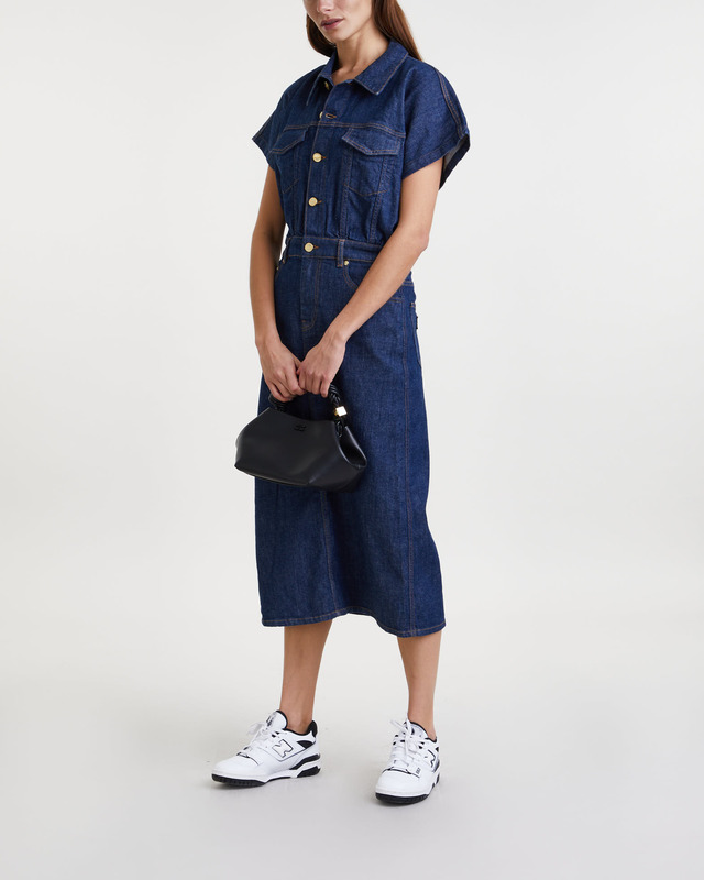 GANNI Klänning Rinse Stitch Denim Midi  Mörkblå 38