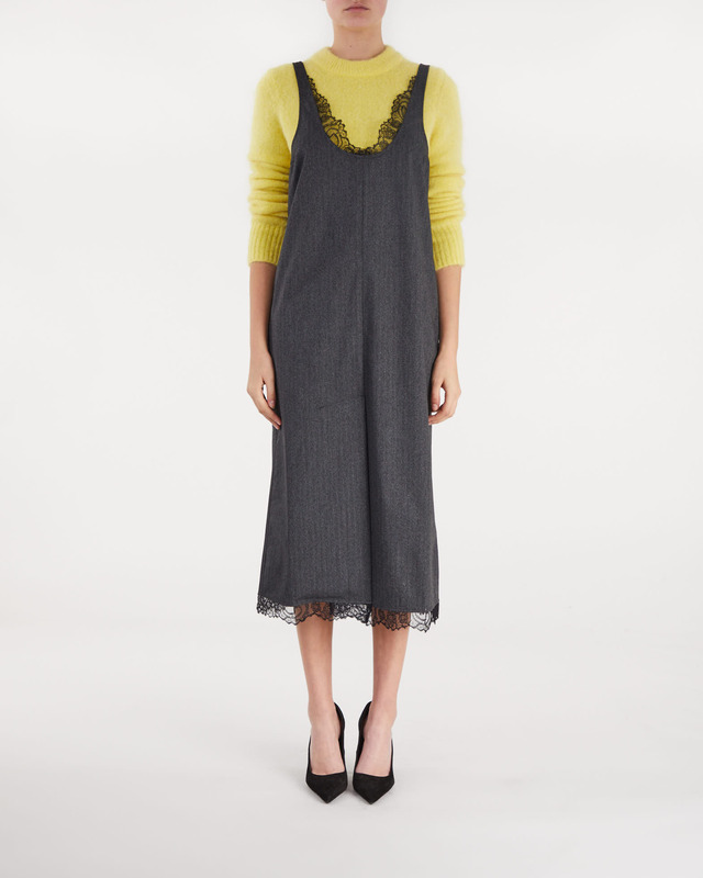 Ganni Klänning Drapey Suiting U-neck Midi Dress Grå 40