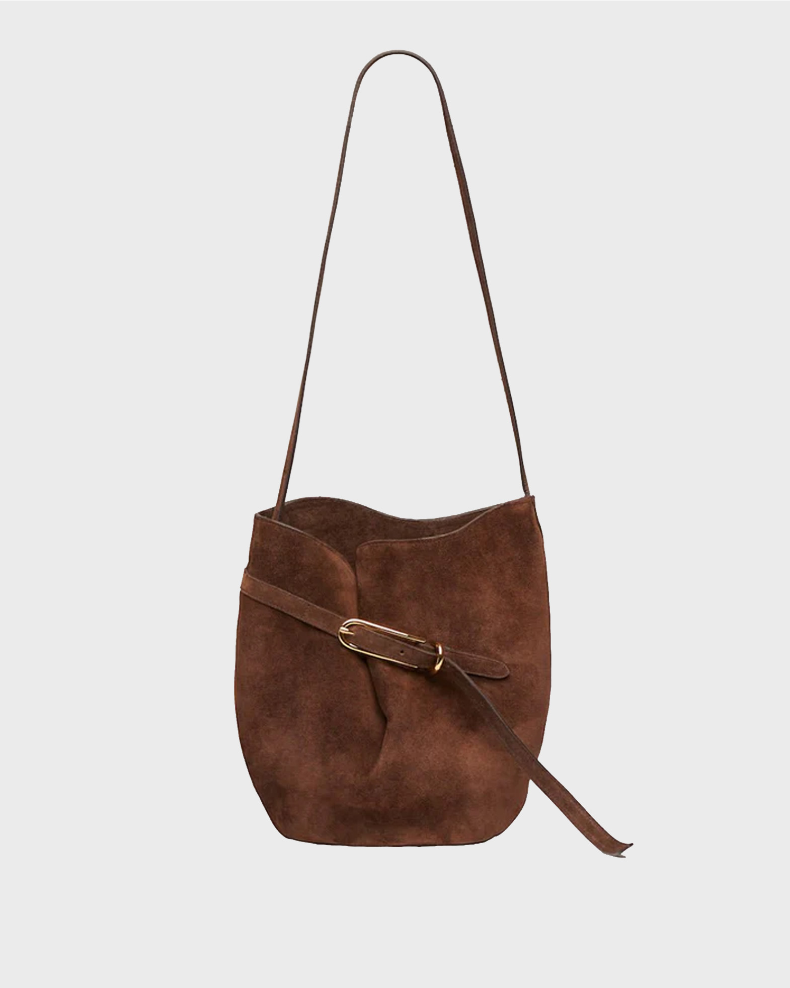 Liffner Women's Dark Brown Bag Belted Bucket Brown Suede Onesize