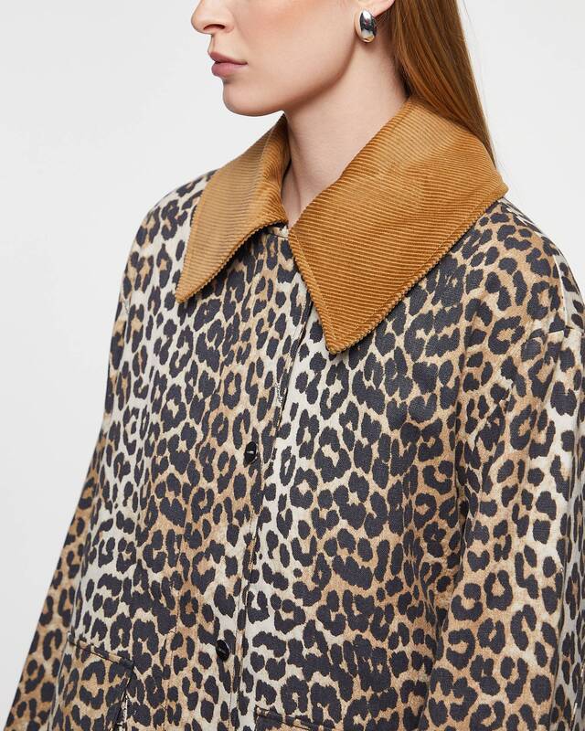 Ganni Jacket Printed Canvas Midi  Almond S-M