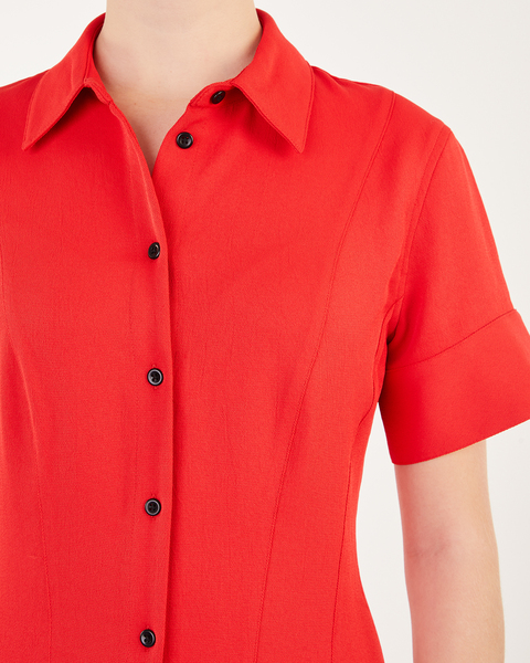 Short Sleeve Shirt Dress Röd 2