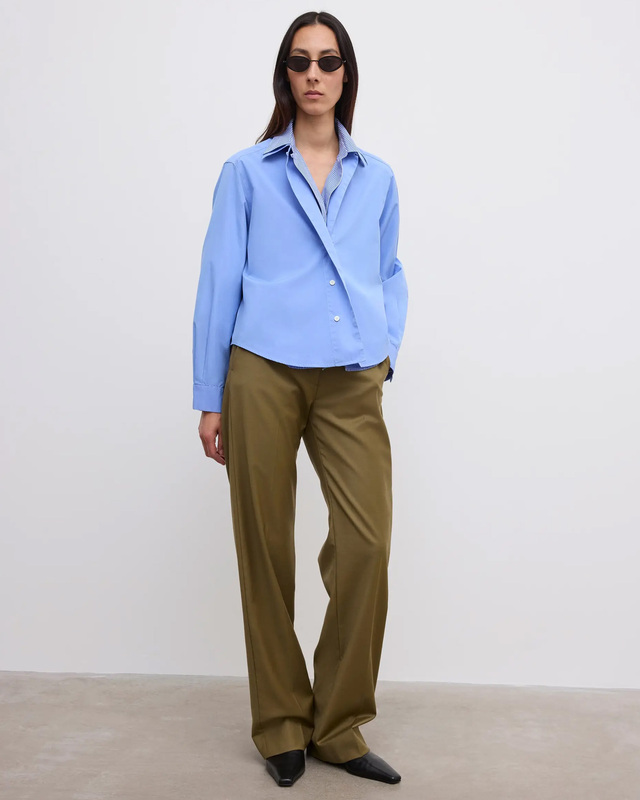 Dagmar Skjorte Cropped Asymmetric Collar Mid Blue 40