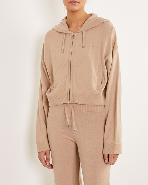 Hoodie Knitted Zip Throug Taupe 1