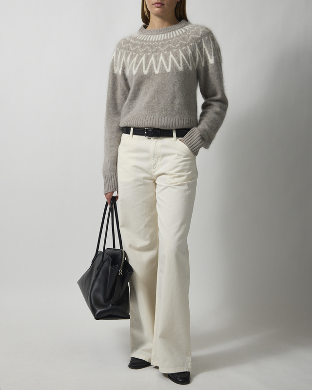 Soft Goat Sweater Brushed Fair Isle Crewneck Greige S