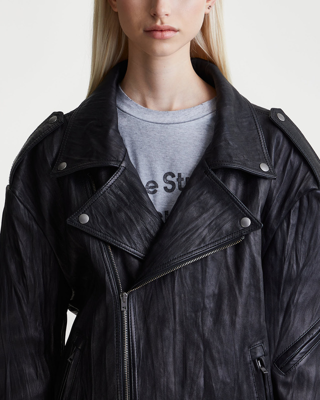 Acne Studios Jacket Crinkle Leather Biker Svart 34