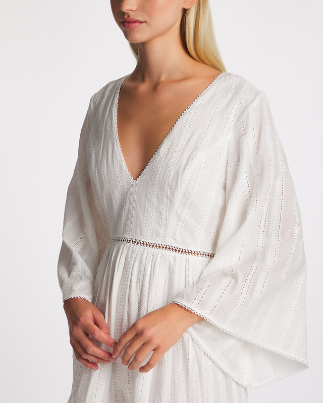 Malina Dress Vanessa Wide Sleeve Embroidered White L