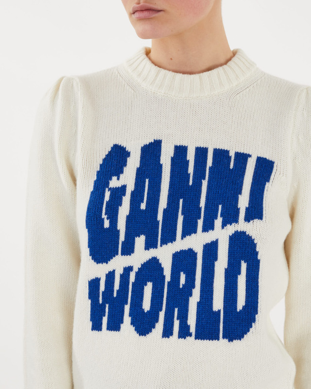 Ganni Sweater Graphic Puff Shoulder Vit XS