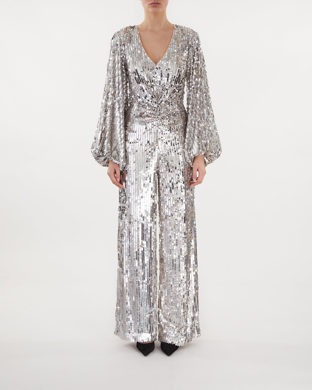 ROTATE Birger Christensen Siriiin Sequin Jumpsuit Silver 34