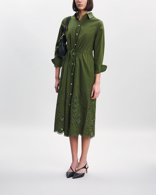 Polo Ralph Lauren Klänning Eyelet Embroidered Cotton Olivgrön US 10 (EUR 42)