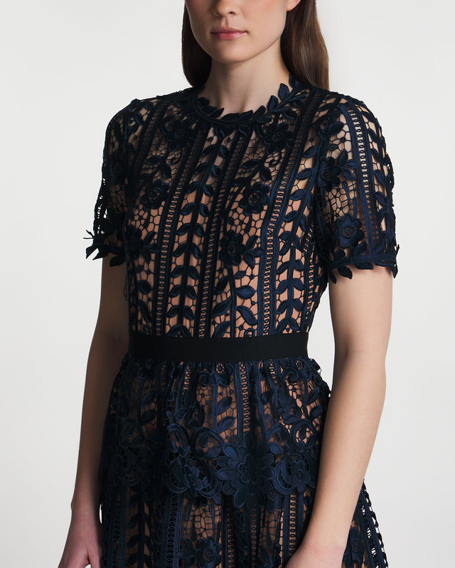 Self-Portrait Dress Navy Lace Midi Blå UK 8 (EUR 36)