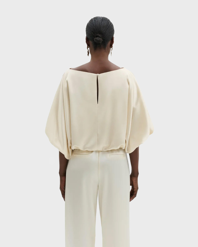 Malina Bluse Havanna Boat-Neck Puff-Sleeve Pearl 38
