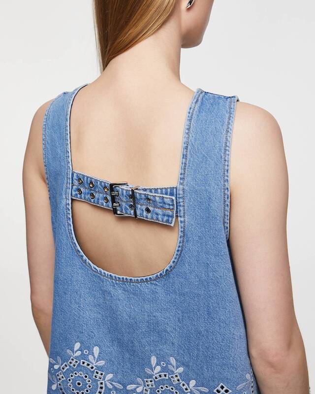 Ganni Top Broderie Anglaise Denim Ljusblå 40