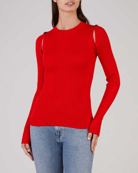 Cardigan With Neckline Cut Outs Red 1