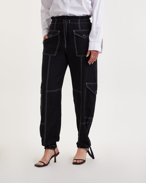 Trousers Light Slub High Waist Pocket  Svart 1