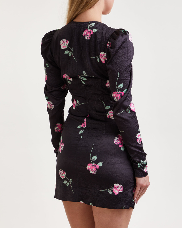 Ganni Crinkled Satin Mini Klänning Svart 40