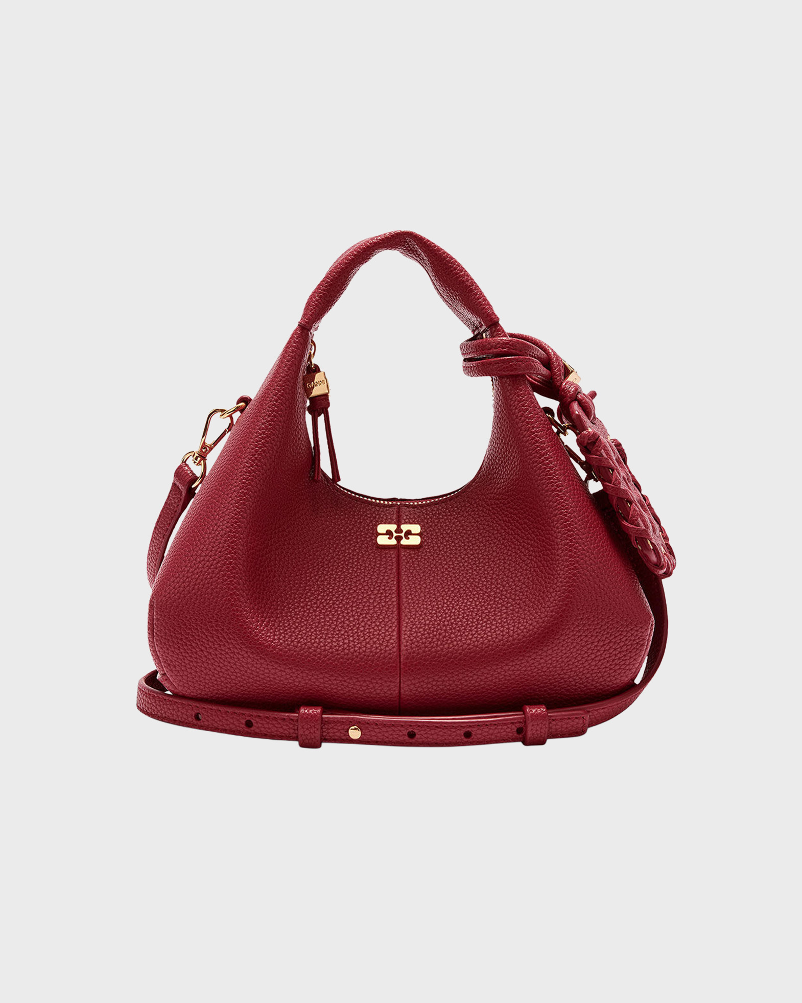 Ganni Women's Brown Bag Hobo Mini Grained Onesize