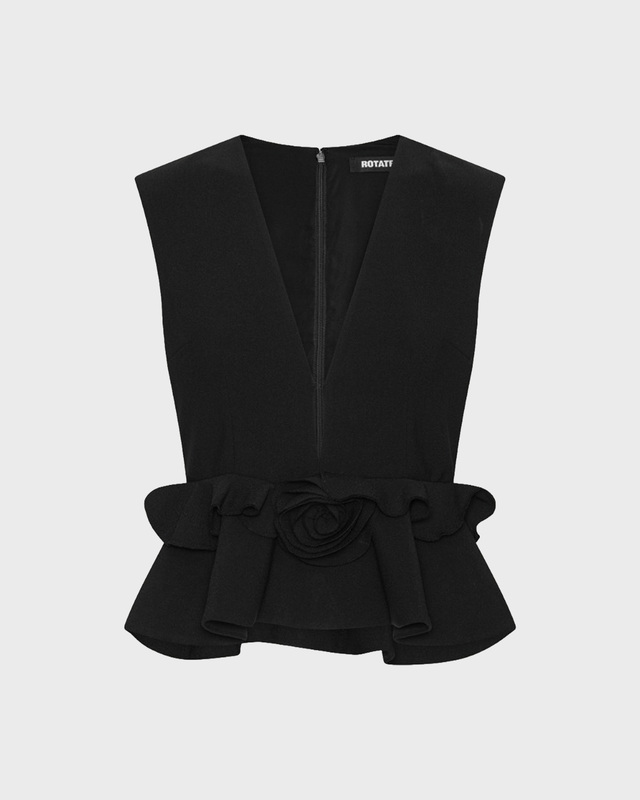 ROTATE  Topp V-Neck Flower Black 36