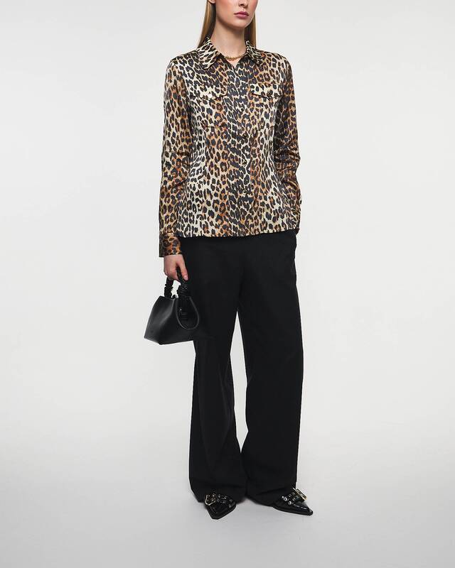 Ganni Printed Satin Shirt Leopard 38