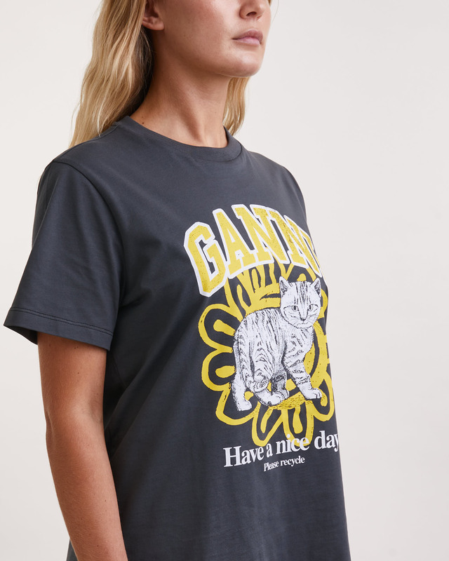 Ganni T-Shirt Basic Jersey Cat Relaxed Svart/grå M