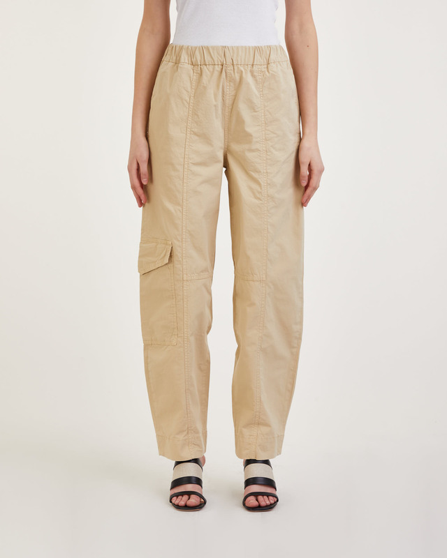 Ganni Byxor Cotton Canvas Elasticated Curve Khaki 38