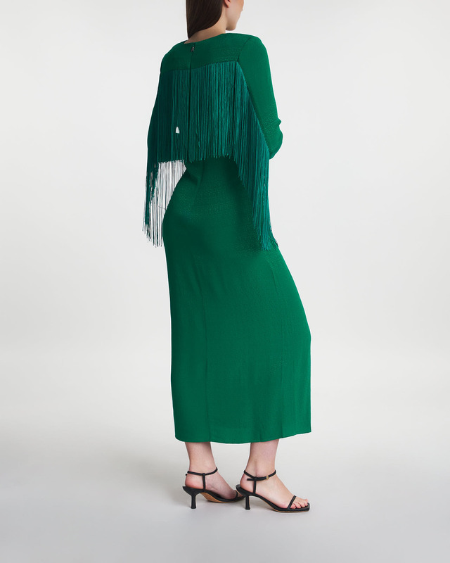 ROTATE Birger Christensen Dress Fringe Midi Green 42