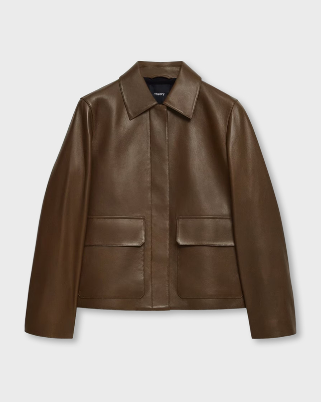 Theory Jacka Leather Boxy  Brun M